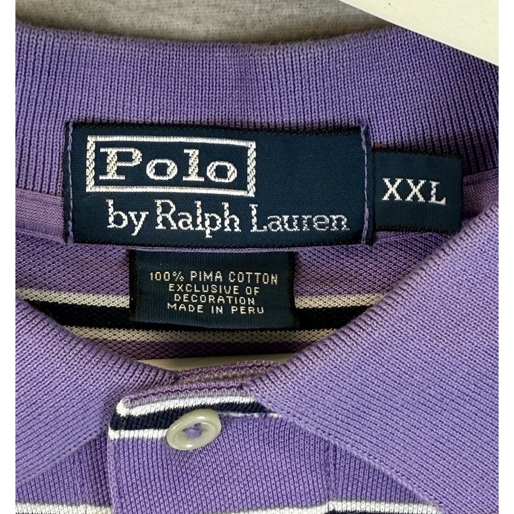 Polo Ralph Lauren Men's Sz 2XL Purple Stripe Pima Cotton Golf Rugby Polo Shirt - Picture 5 of 8